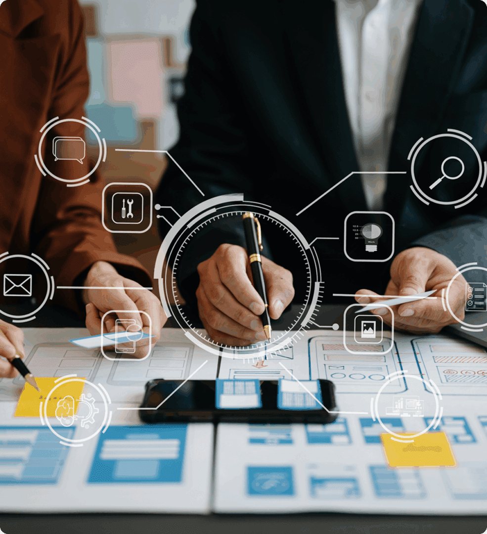 Business strategy planning with technology icons